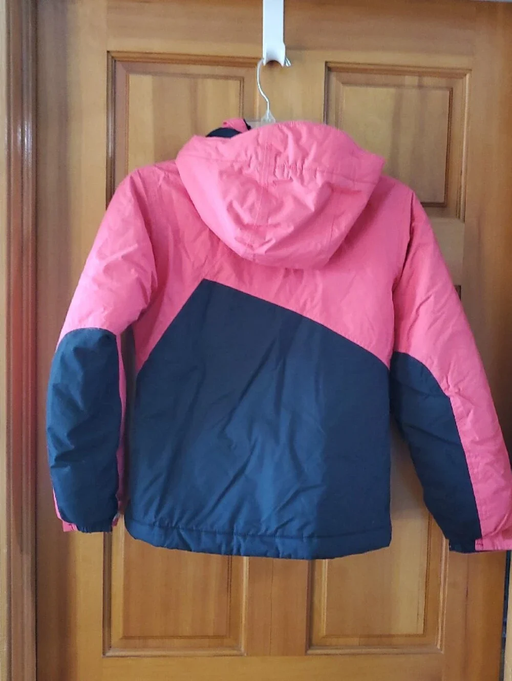 Columbia Pink and Black Kids Hooded Puffer Jacket Size 10-12